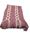 BOURINA KNITTED FRINGE THROW BLANKET LAVENDER WHITE ZIGZAG