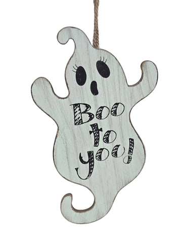 864067 GLITZHOME "BOO TO YOU" HALLOWEEN GHOST HANGING SIGN