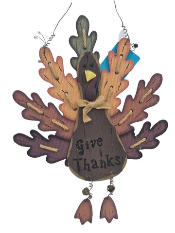 831656 GLITZHOME "GIVE THANKS" TURKEY HANGING SIGN
