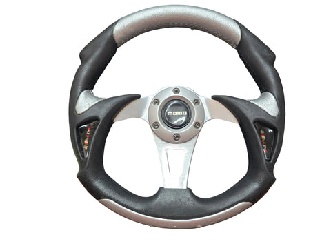 IMITATIVE RACING CAR STEERING WHEEL SILVER/BLACK 13"