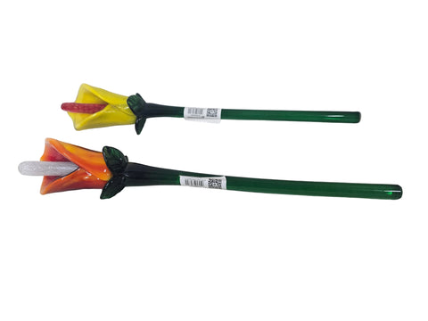 858691 GLITZHOME 2 PC SET HAND BLOWN GLASS LILY PICK RED/YELLOW