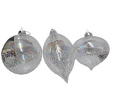 0961 CLEAR LUSTER WITH SUGAR SPRINKLES CHRISTMAS ORNAMENTS 3PC 3 DIFFERENT DESIGNS
