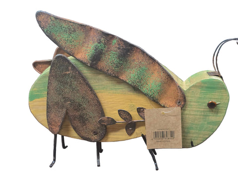 02147 GLITZHOME IRON & WOOD GARDEN GRASS HOPPER