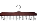 J84V AMBER HOME WOODEN CHERRY BELT PURSE SCARF HANGER CHROME 12 HOOKS 16" X 3.5" CHROME HOOKS