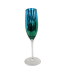 17459 PIER 1 CHAMPAGNE FLUTE METALLIC GREEN/BLUE HAND BLOWN