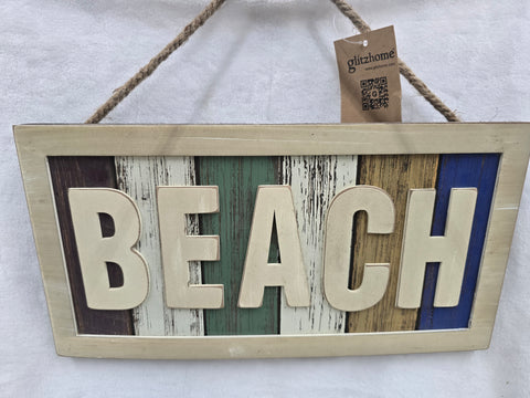 859155 GLITZHOME WOODEN BEACH HANGING SIGN