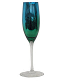 17459 PIER 1 CHAMPAGNE FLUTE METALLIC GREEN/BLUE HAND BLOWN