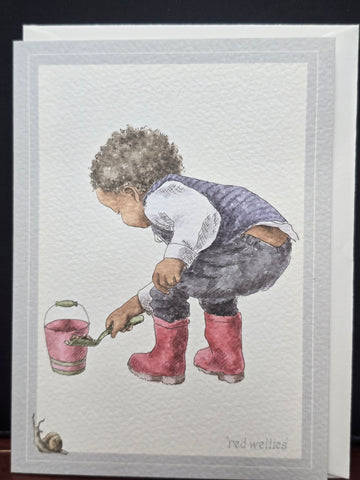 SN029 WRENDALE DESIGNS "RED WELLIES" GREETING CARD