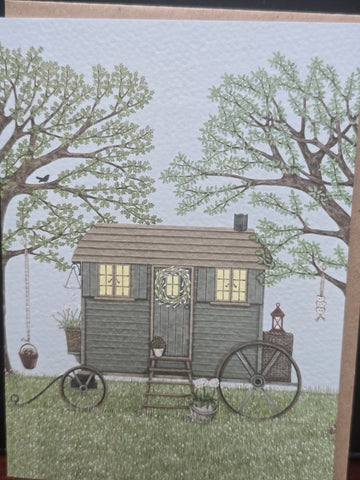AGC08 WRENDALE DESIGNS SALLY SWANNELL "SHEPHERD'S HUT" GREETING CARD