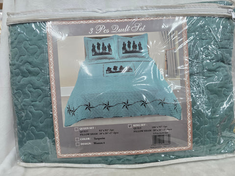 128869 WESTERN SIX KING 3PC QUILT SET TURQUOISE