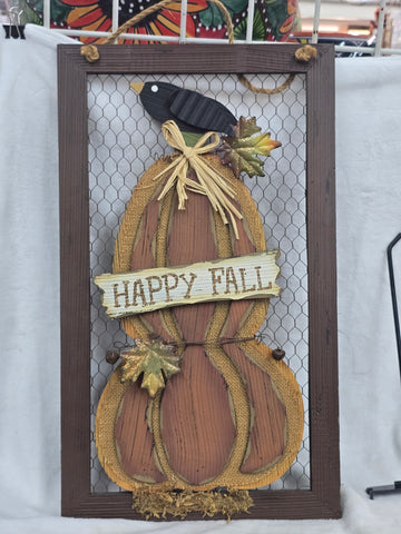 844014 GLITZHOME "HAPPY FALL" PUMPKIN RAVEN HANGING SIGN