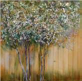 29-0002 HDC 3D ORNATE ON WOOD TREES TAN 32"x32"