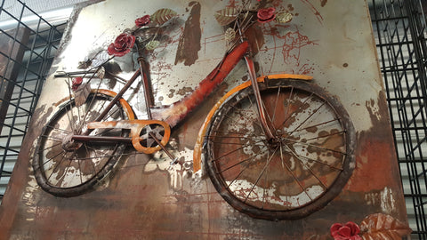 02-0034 HDC 3D-BICYCLE WITH FLOWERS WELDED METAL