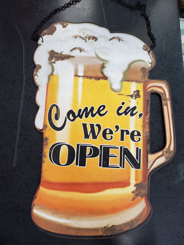 X0022PSZVN BEER METAL SIGN WE'RE OPEN/CLOSED GLITZHOME